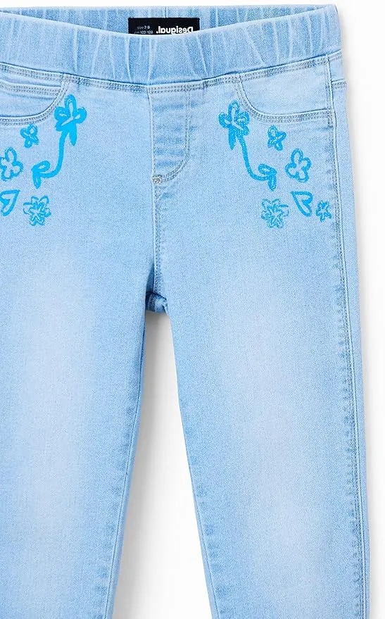 Desigual Mädchen Leggings - Hellblaue Jeans-Leggings mit Stickerei 23SGKN015007