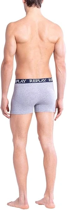 REPLAY Herren Boxershorts I101005GI - Grau/Indigo, 2er Pack mit Logo-Bund GR. L