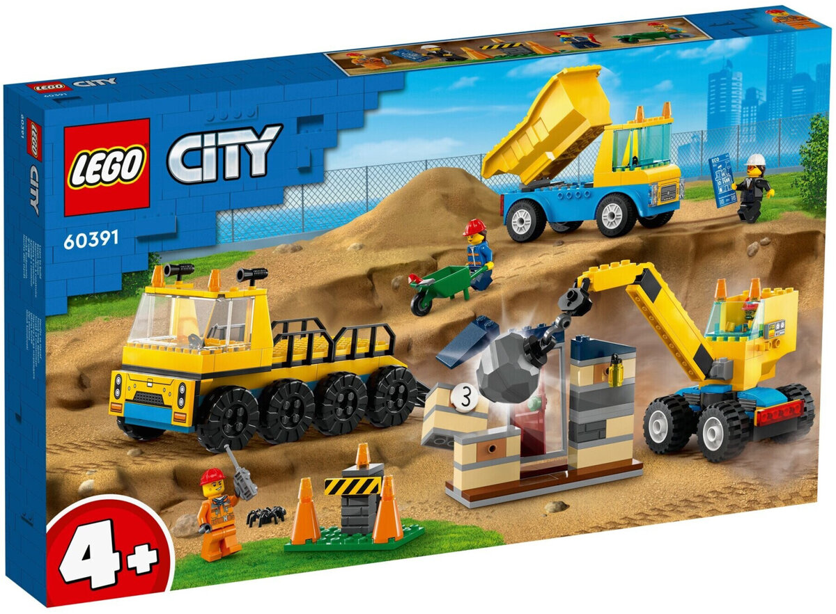LEGO_60391_City_-_Baufahrzeuge_und_Kran_mit_Abrissbirne, Maschine, Rad, Person, Spielzeug