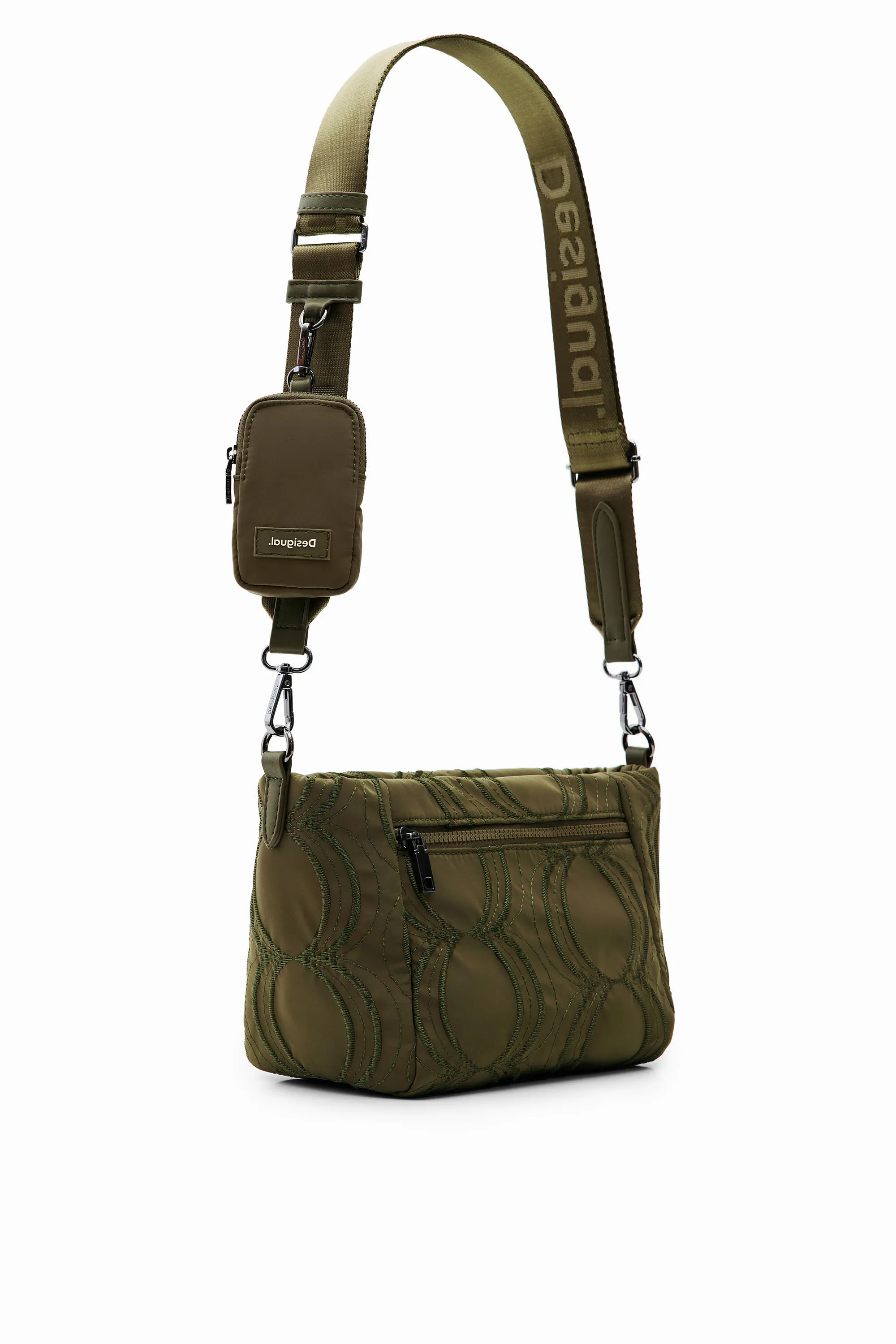 Desigual Damen Umhängetasche - Olivgrün mit Kreismuster 22WAXA75/4092