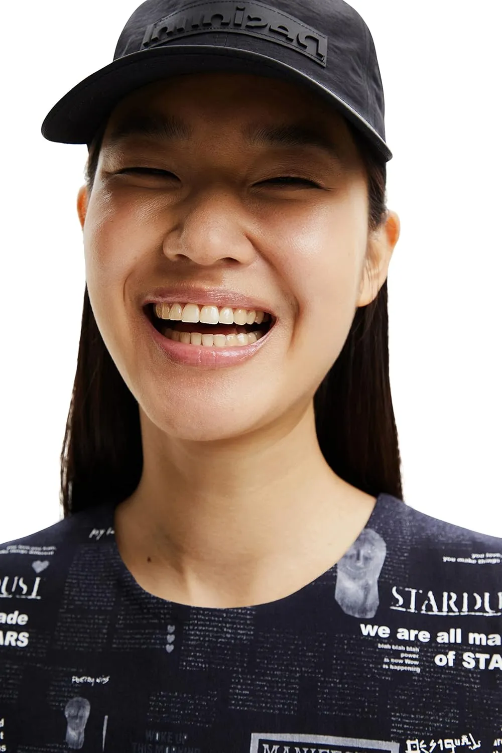 Desigual Damen Kleid - Dunkelblaues Kleid mit Print und Textmotiven 22WWVW492000 GR. S