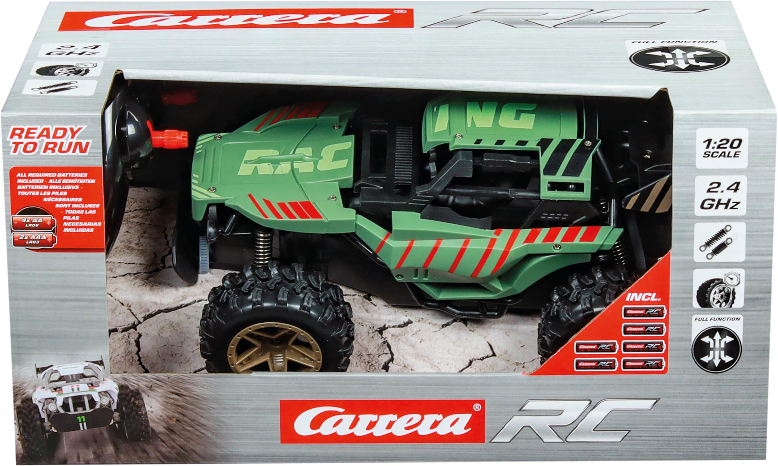 Carrera 370200004 - RC Mountain Racer 2,4GHz mit Vollfederung Maschine, Rad, Sprach, Buggy, Fahrzeug