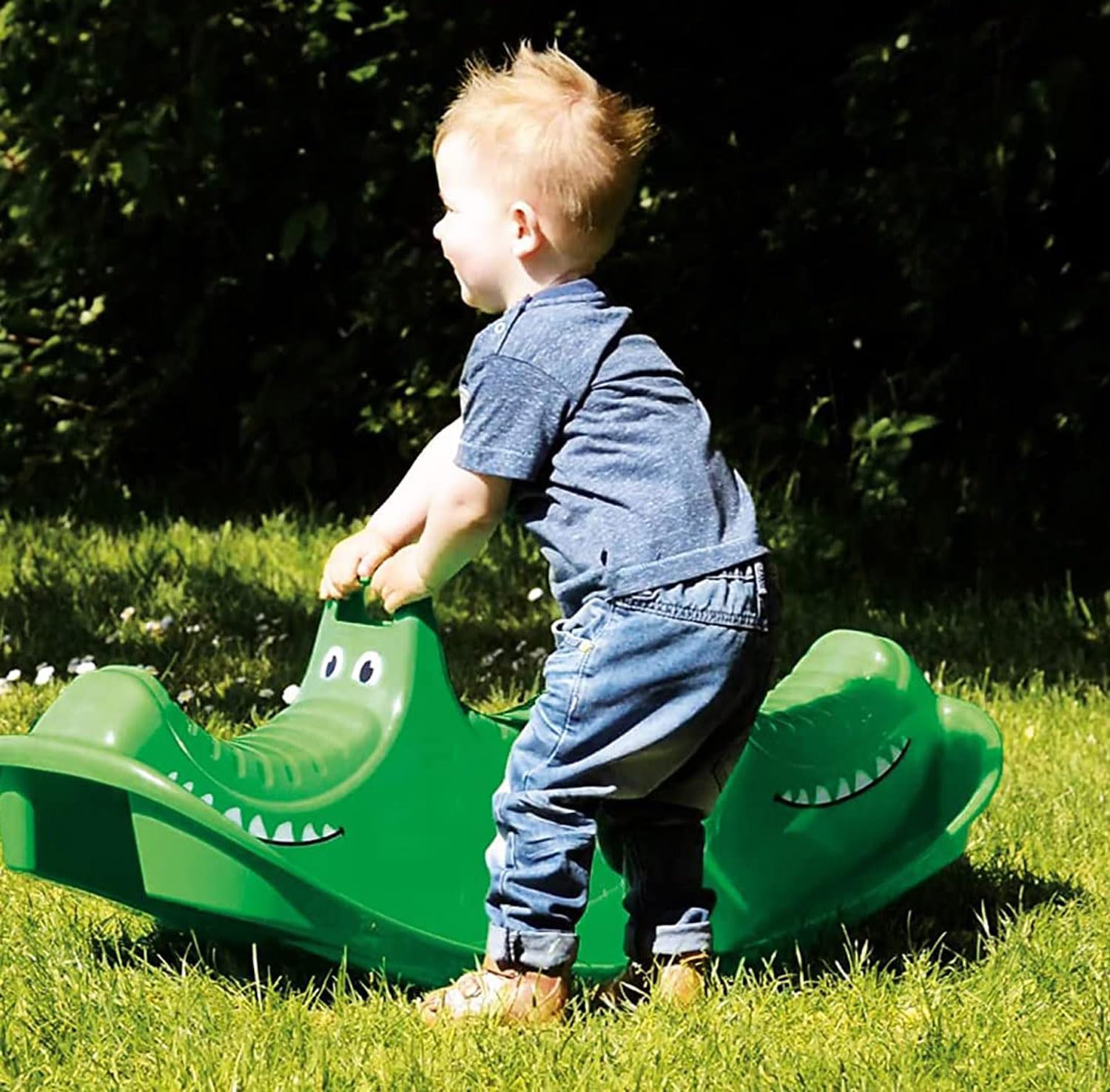Dantoy 6721 Kinderschaukel Krokodil - Wippe für 1-3 Kinder, L: 101 cm