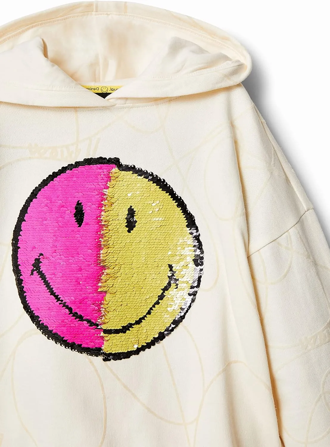 Desigual Mädchen Hoodie - Weiß mit Smiley-Motiv 22WGSK151001 GR. XL