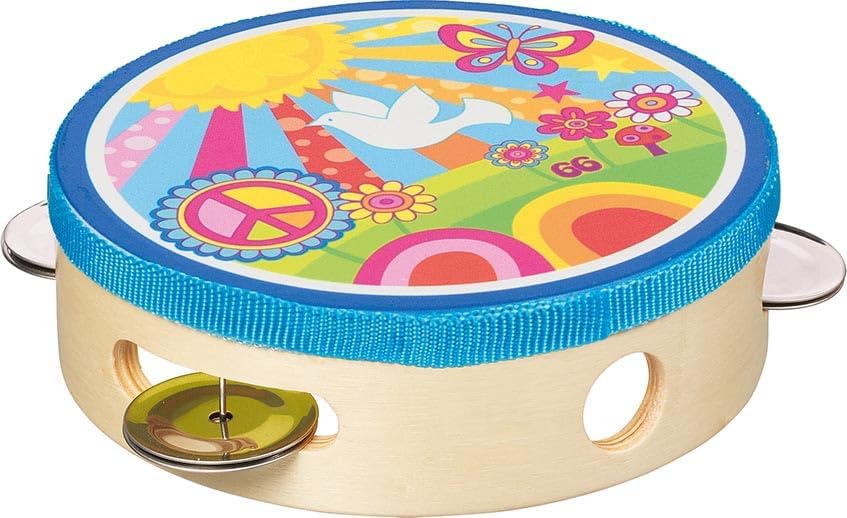 GOKI 61841 Tamburin Sonnenschein - Musikinstrument für Kinder mit Peace-Design