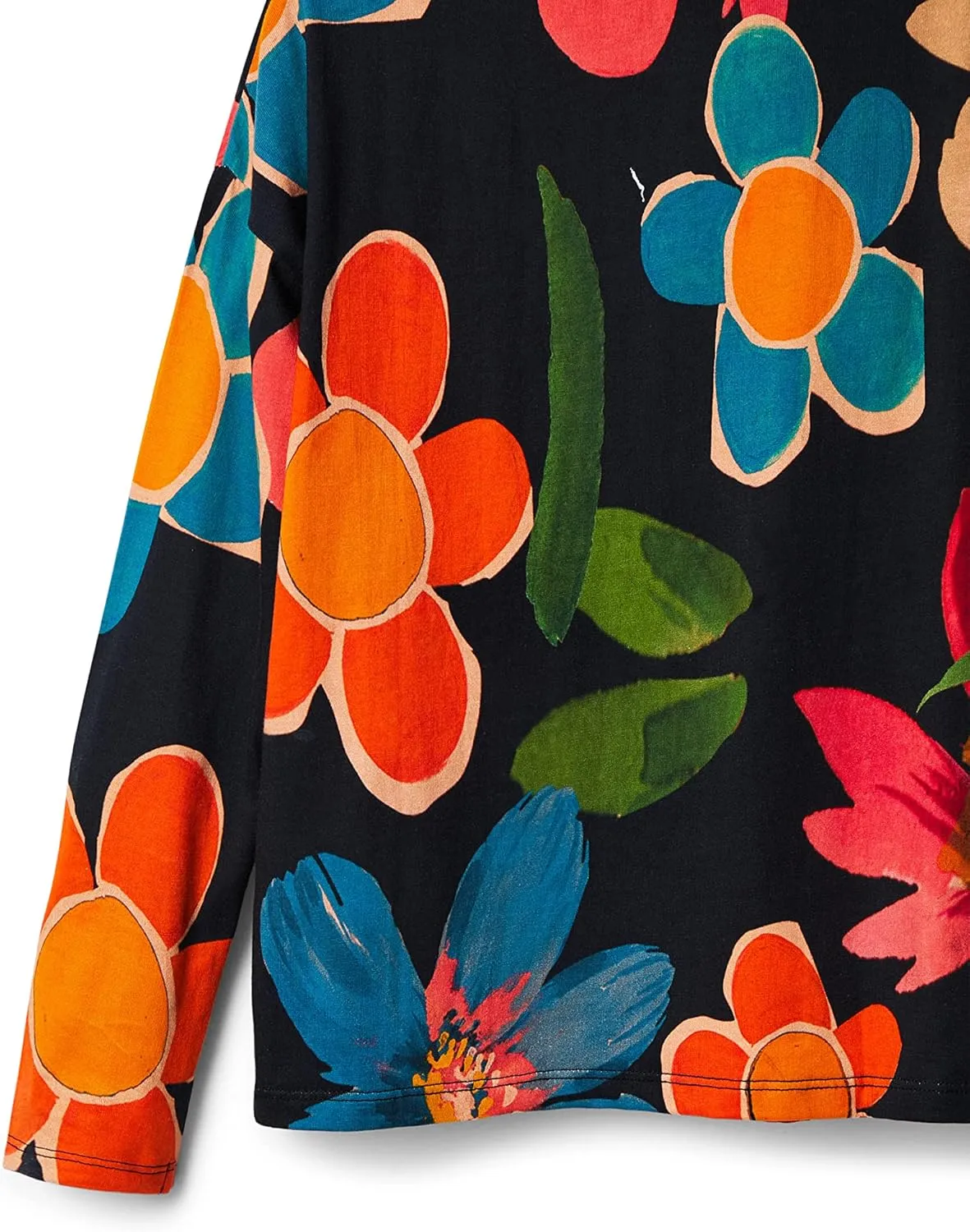 Desigual Mädchen Langarmshirt - Schwarz mit buntem Blumenmuster 22WGTK142000/7