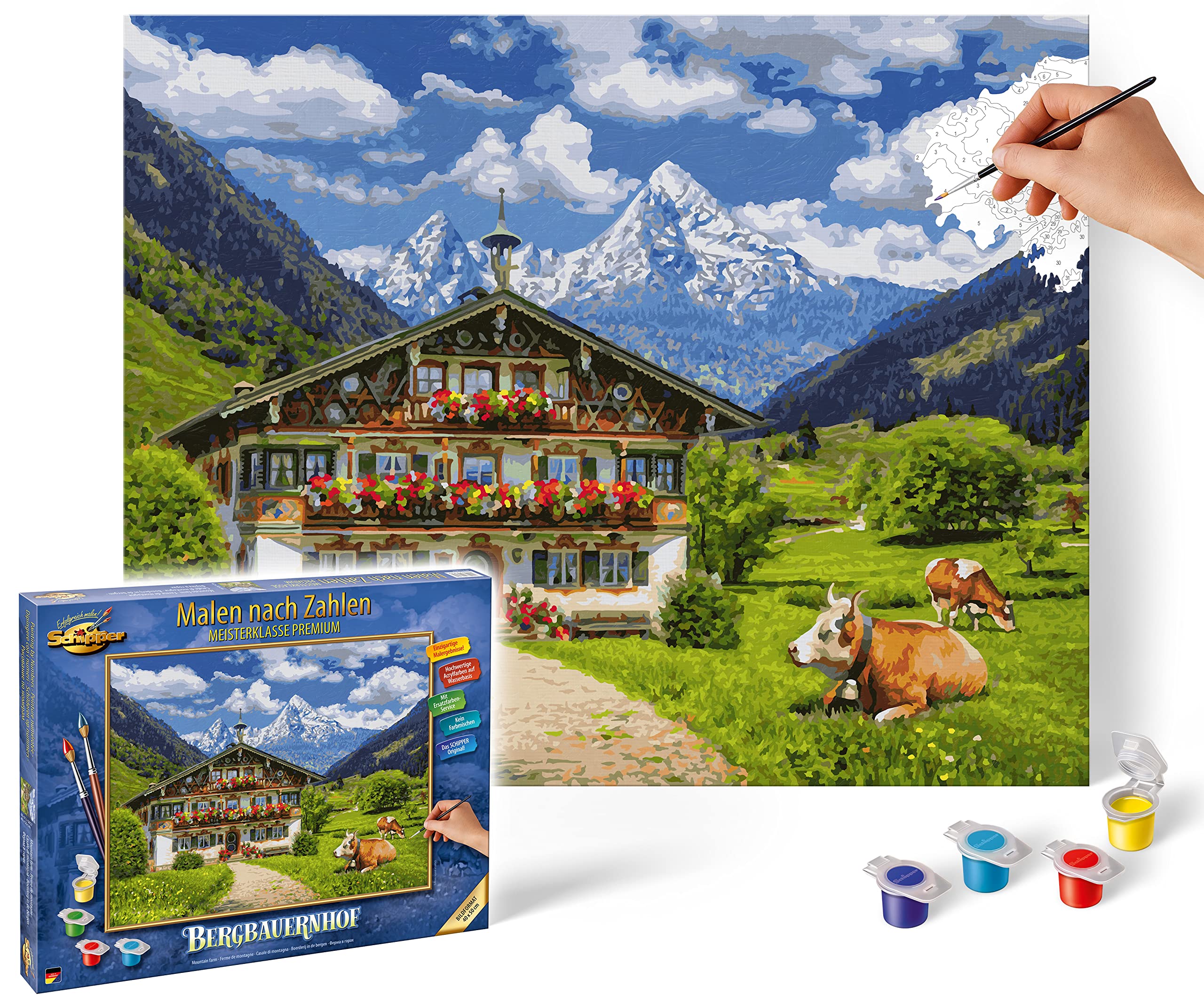 Schipper Mnz Bergbauernhof Idyllisches Malset Mit Alpenmotiv 609130857 Draußen, Gipfel, Kuh, Weide, Grünland
