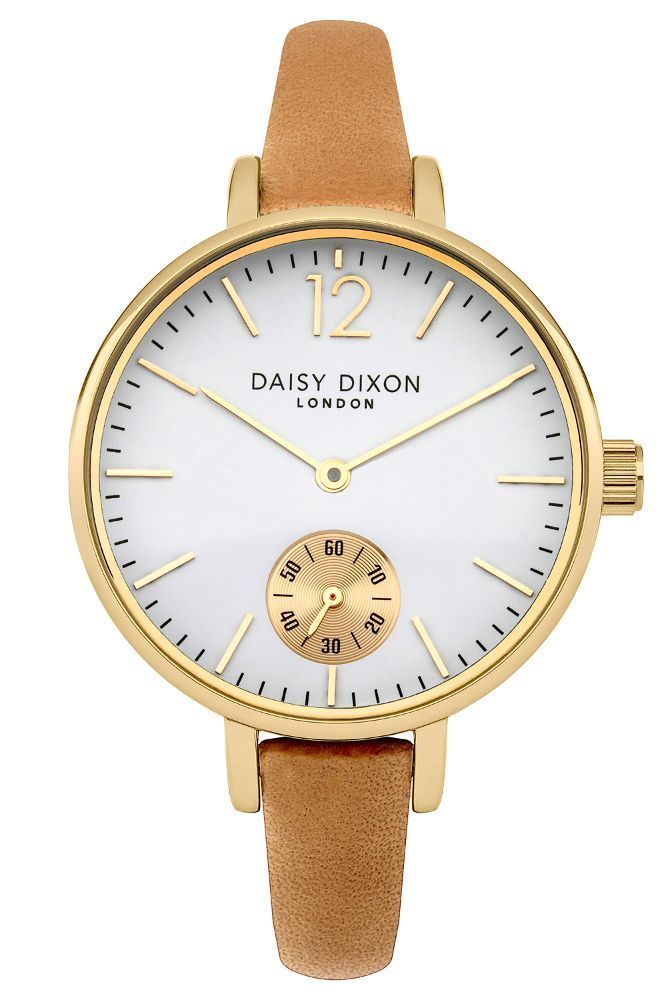 Daisy Dixon „Gracie“ DD026EG - Damenuhr, 35 mm, Gold/PVD, Leder karamell Armbanduhr, Arm, Körperteil, Person