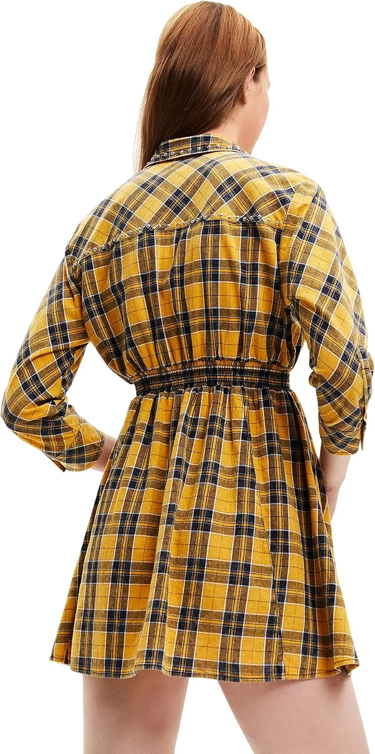 Desigual Damen Kleid - Gelbes Hemdkleid mit Karomuster 22WWVW698000 GR. S
