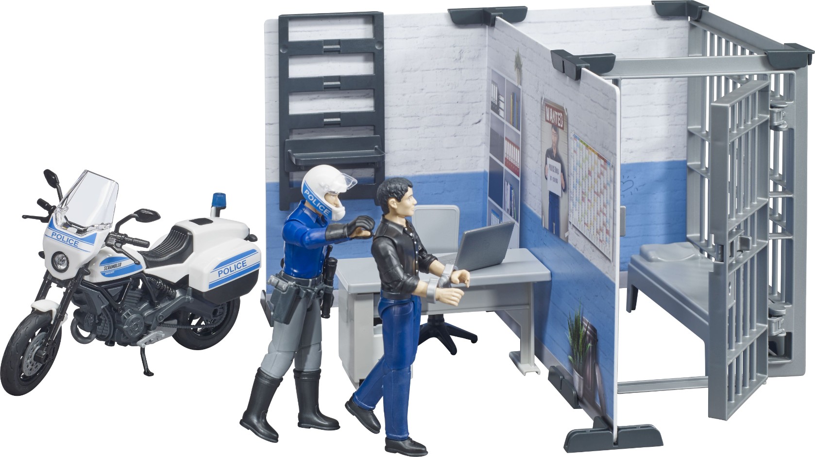Bruder 62732 bworld Polizeistation mit Polizeimotorrad Helme, Motorrad, Person, Schutzhelm, Laptop, Helme, Motorrad, Person, Schutzhelm, Laptop, Helme, Motorrad, Person, Schutzhelm, Laptop
