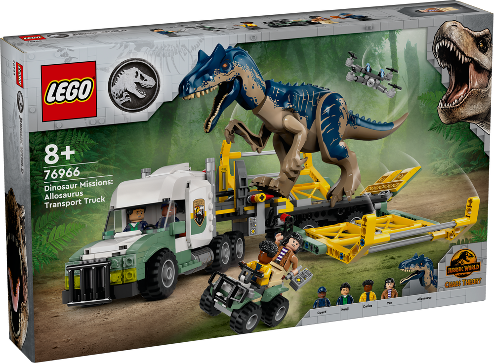 LEGO_76966_Jurassic_World_Dinosaurier-Missionen:_Allosaurus-Transporter, Dinosaurier, Reptil, Maschine, Rad, Person