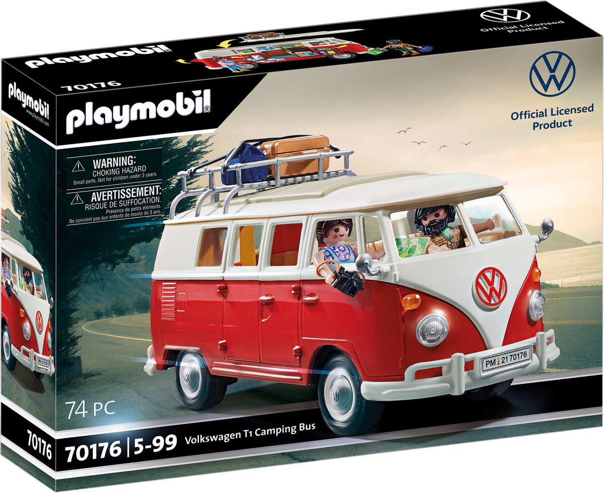 PLAYMOBIL, 70176, Volkswagen, T1, Camping, Bus, Wohnwagen, Lieferwagen, Fahrzeug, Auto, Rad