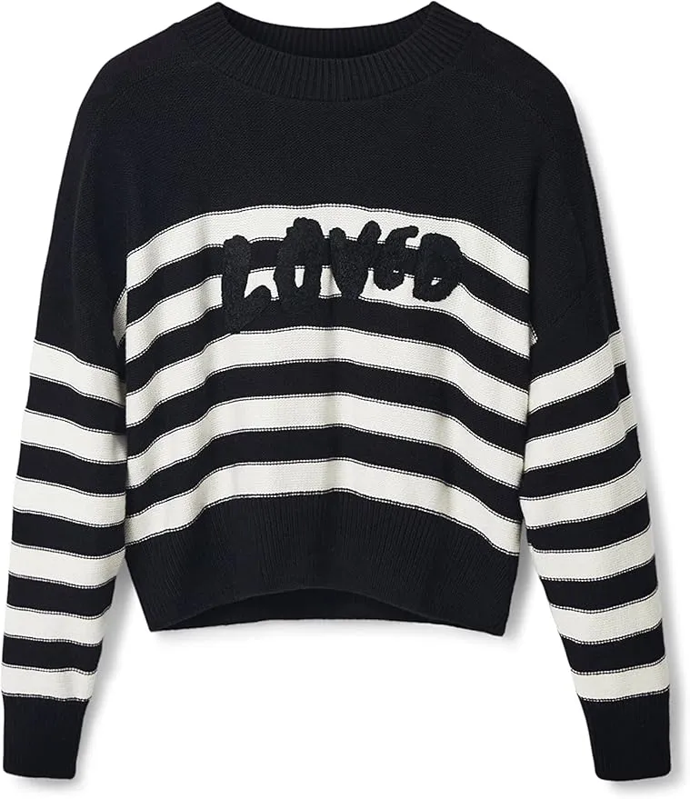 Desigual Damen Pullover - Gestreifter Strickpullover mit „Loved“ Schriftzug 22WWJF262000 GR. M
