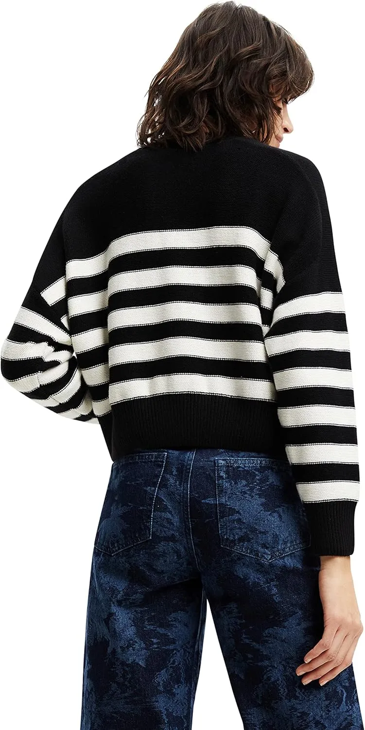 Desigual Damen Pullover - Gestreifter Strickpullover mit „Loved“ Schriftzug 22WWJF262000 GR. M