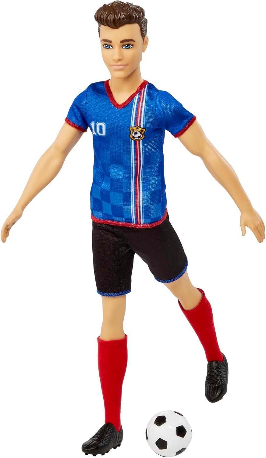 Barbie® Ken Fußballspieler-Puppe - 29 cm, You Can Be Anything Serie, blaues Trikot mit Nummer 10, schwarze Shorts, rote Stutzen, Fußball-Zubehör, ab 3 Jahren