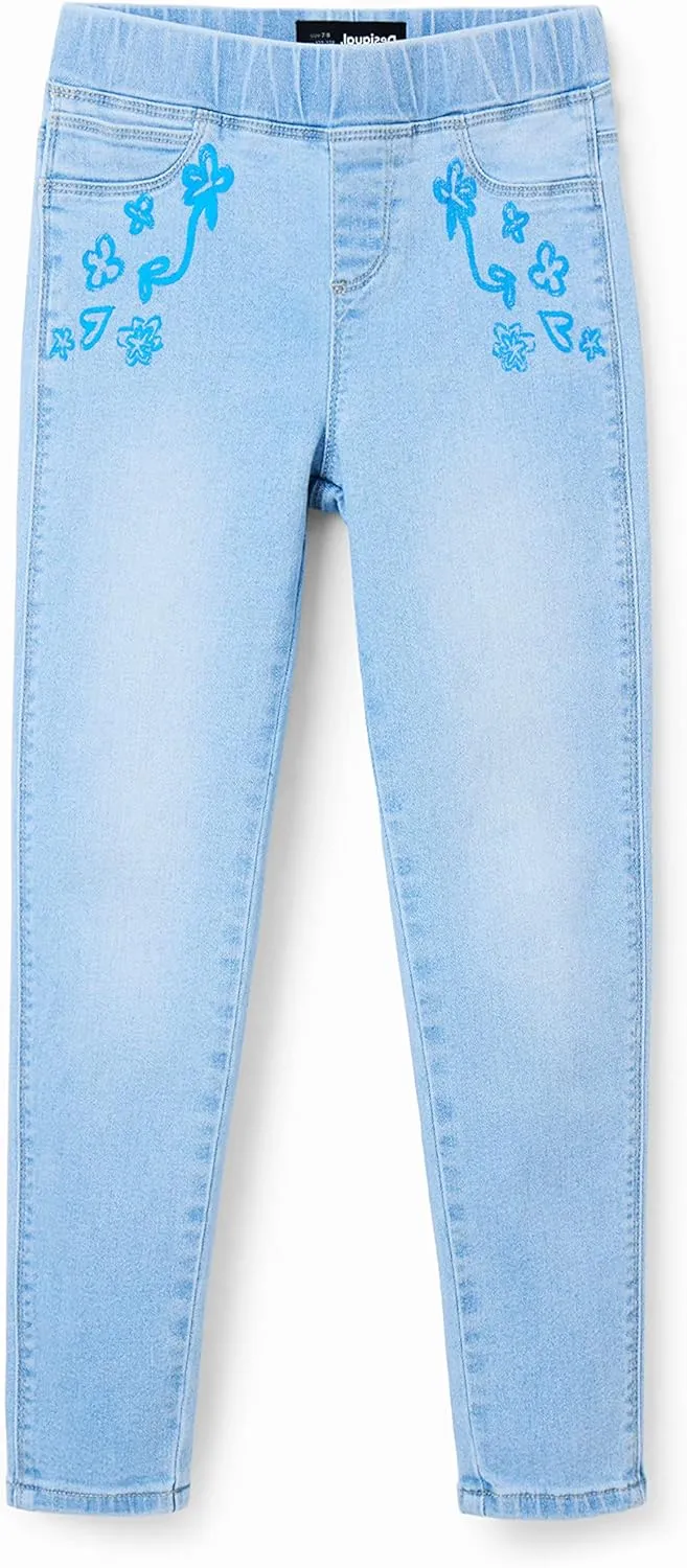 Desigual Mädchen Leggings - Hellblaue Jeans-Leggings mit Stickerei 23SGKN015007
