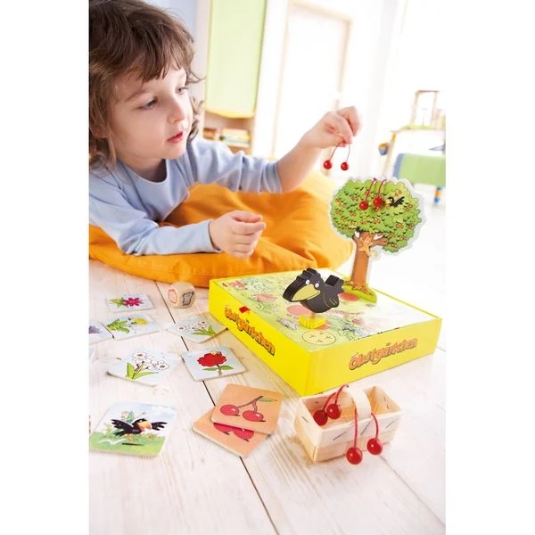 HABA Obstgärtchen – Kooperatives Sammelspiel mit 3D-Kirschbaum und Holzfiguren
